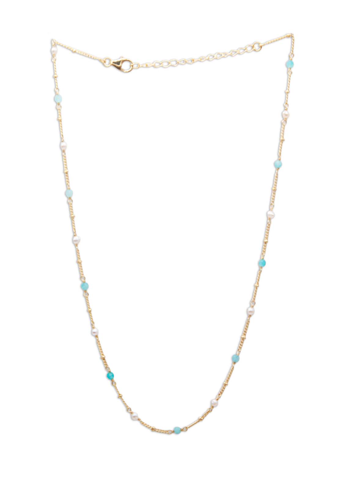 Gemstone Chain Necklace Amazonite & Pearl - 115