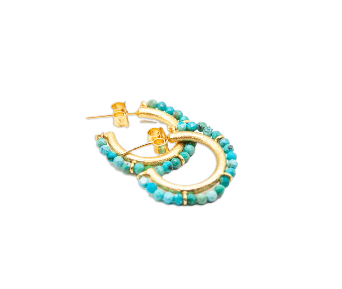 Beaded Stud Hoops - Turquoise - 157