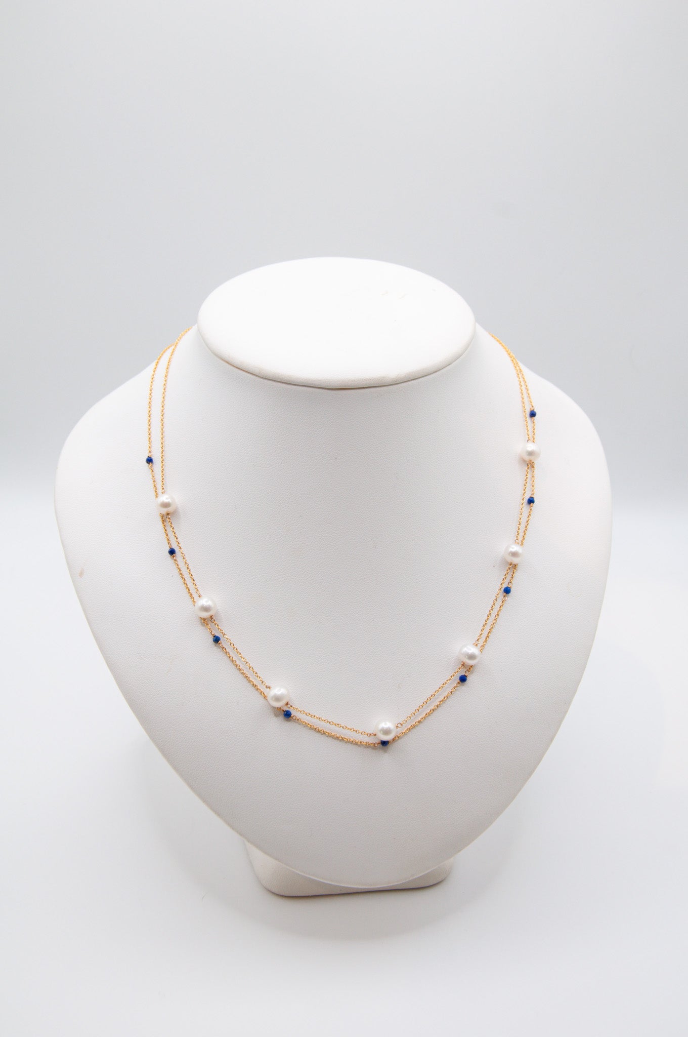 Fine Double Chain Necklace w/ Cultured Freshwater Pearls & Lapis - 193