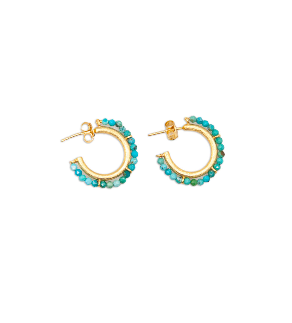 Beaded Stud Hoops - Turquoise - 157