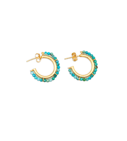 Beaded Stud Hoops - Turquoise - 157