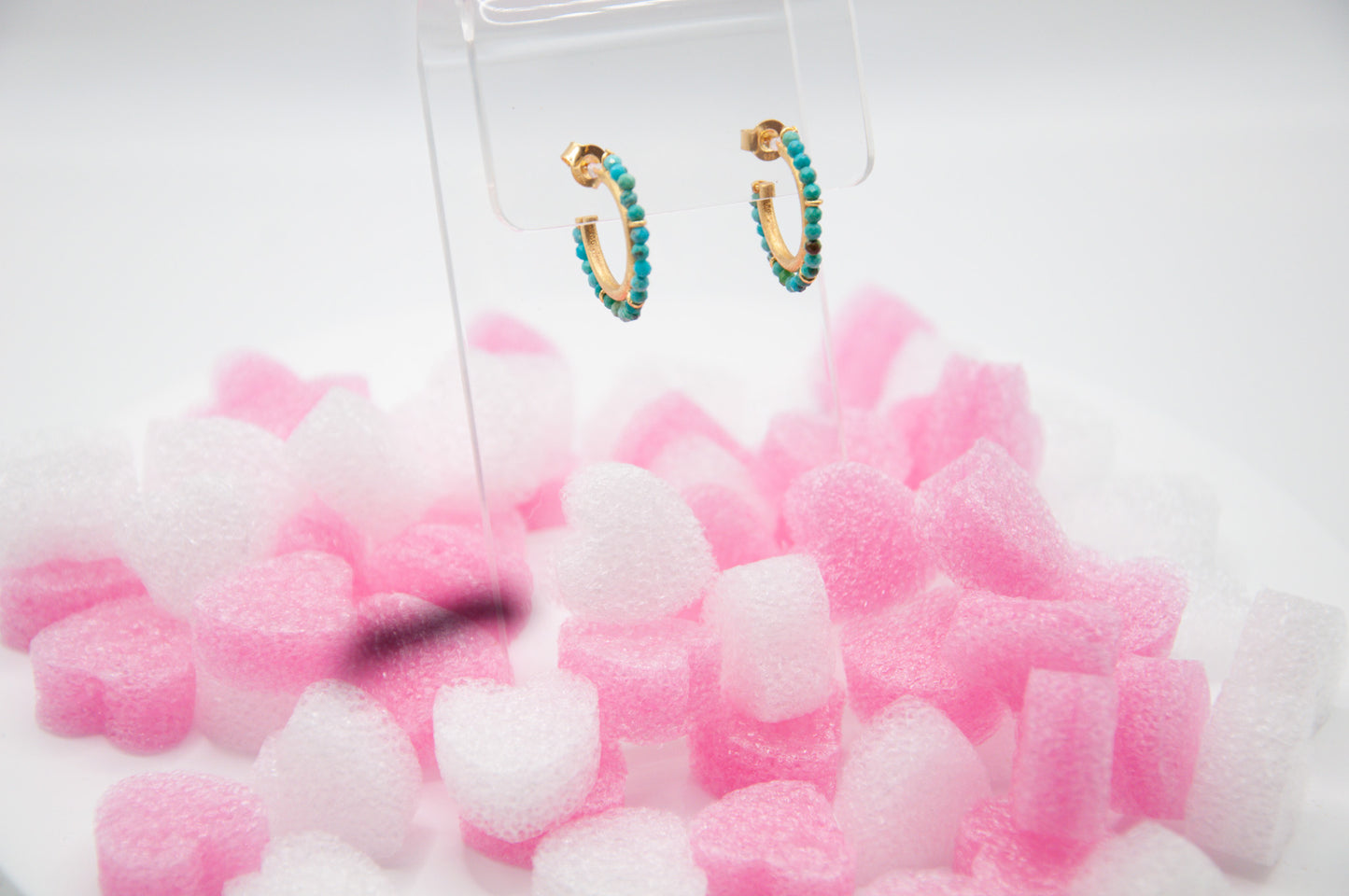 Beaded Stud Hoops - Turquoise - 157