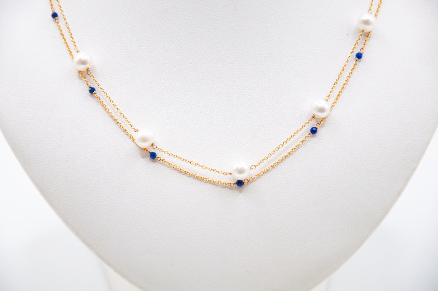 Fine Double Chain Necklace w/ Cultured Freshwater Pearls & Lapis - 193