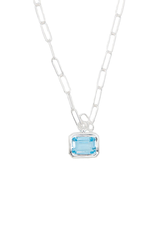 Oblong Blue Topaz & Waves Sterling Silver - 129