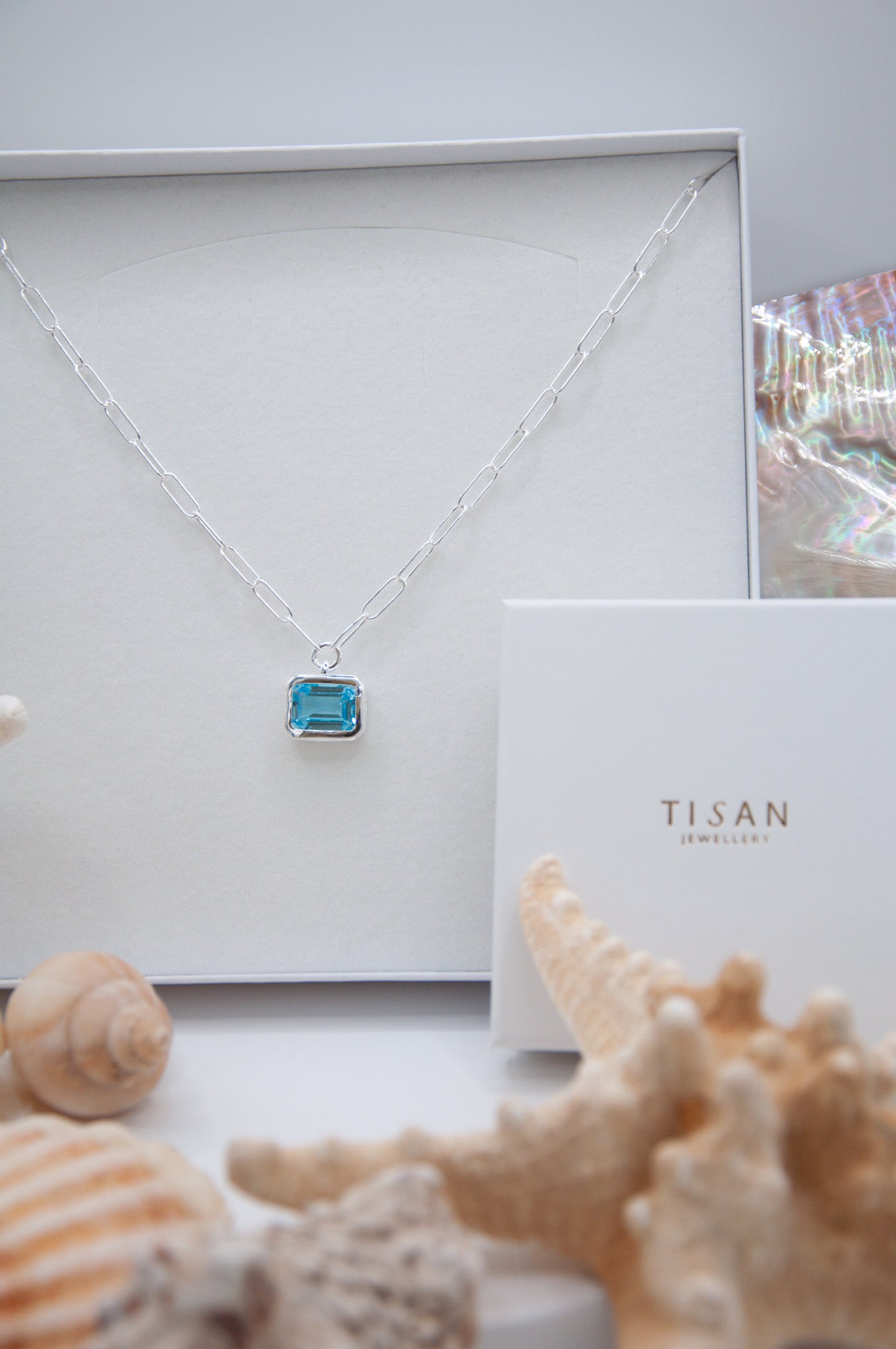 Oblong Blue Topaz & Waves Sterling Silver - 129