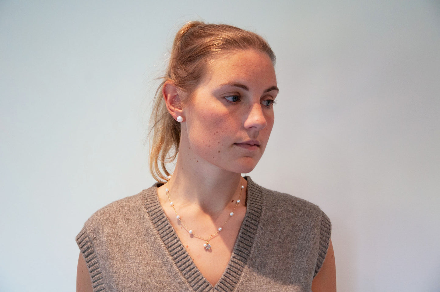 Almost Round Freshwater Pearls with Blue Topaz Necklace - 120