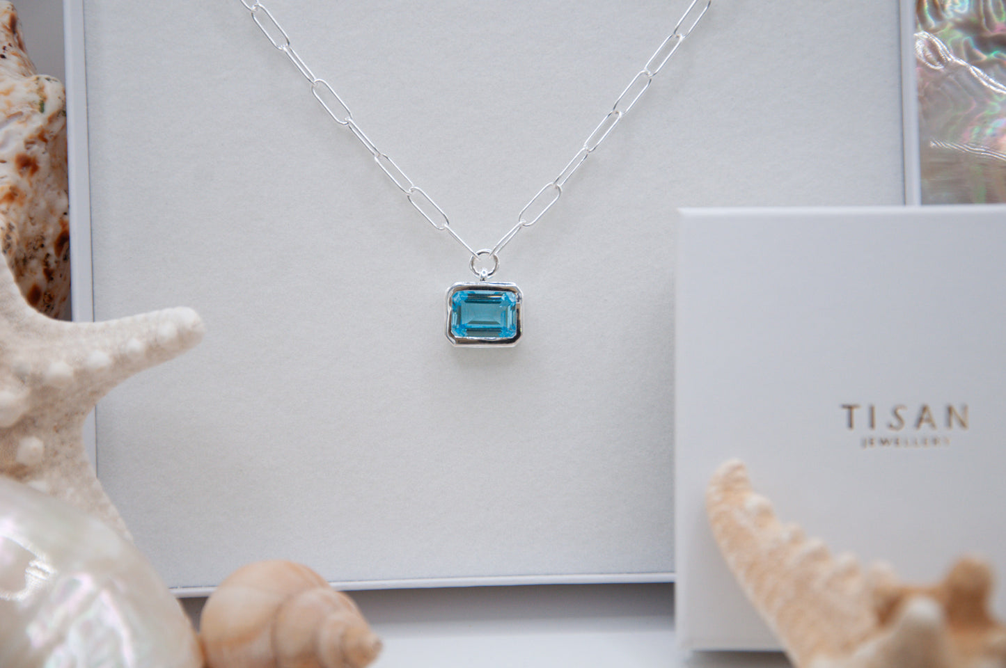 Oblong Blue Topaz & Waves Sterling Silver - 129