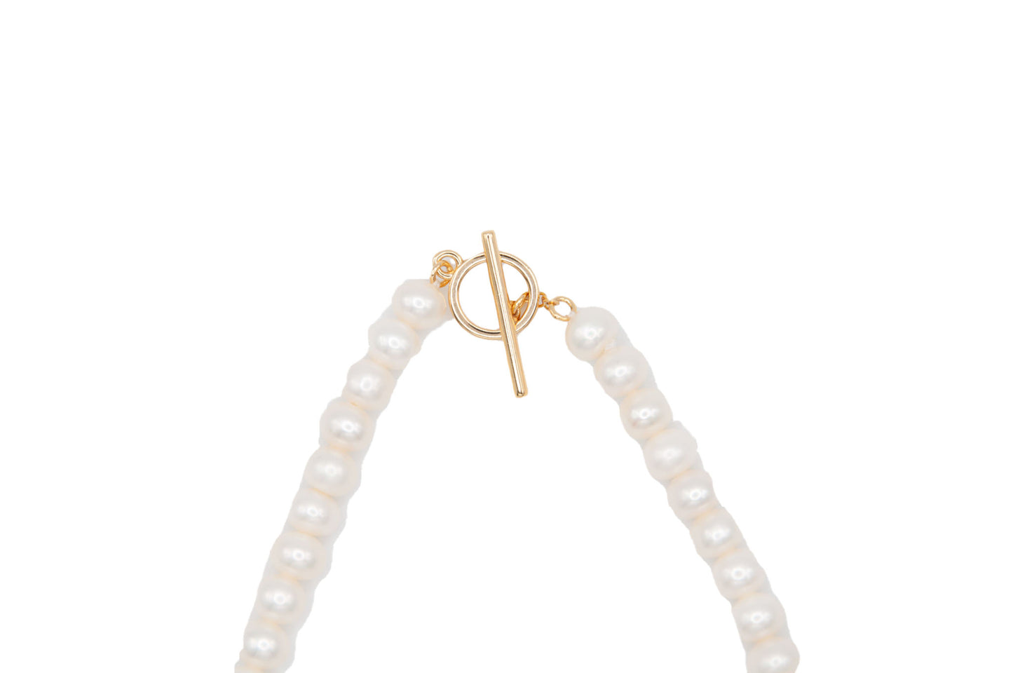 Button-Shaped Freshwater Pearl Necklace with Gold Plate Toggle Clasp - 125