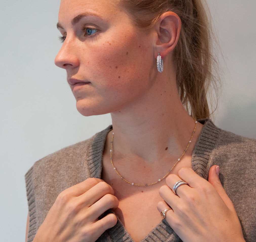 Gemstone Chain Necklace Labradorite & Pearl - 116