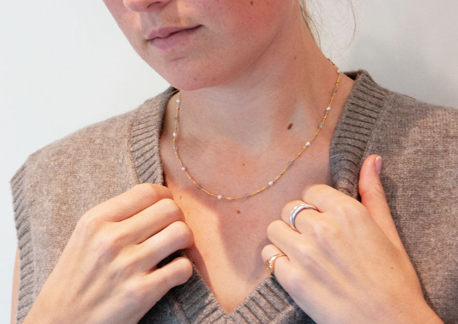 Gemstone Chain Necklace Labradorite & Pearl - 116