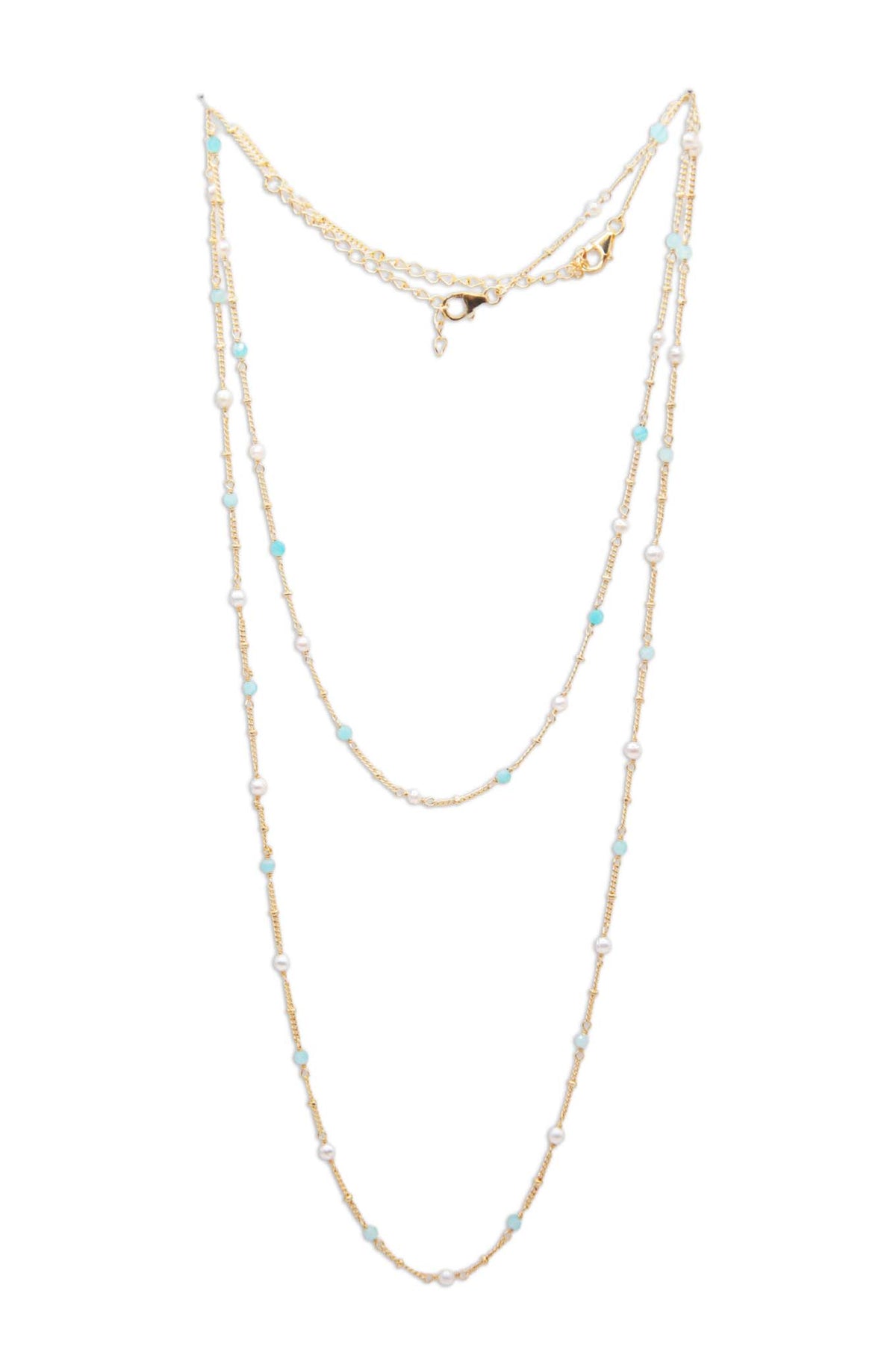 Gemstone Chain Necklace Amazonite & Pearl - 115