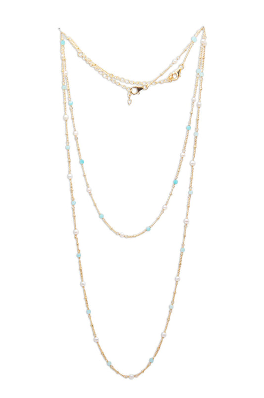 Gemstone Chain Necklace Amazonite & Pearl - 115