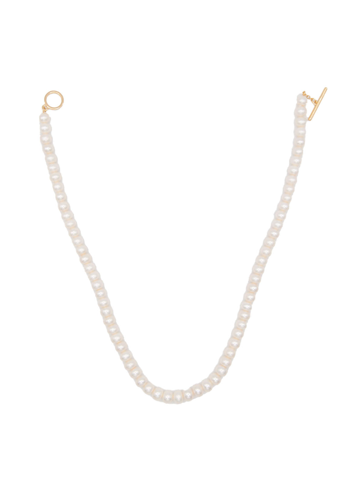 Button-Shaped Freshwater Pearl Necklace with Gold Plate Toggle Clasp - 125