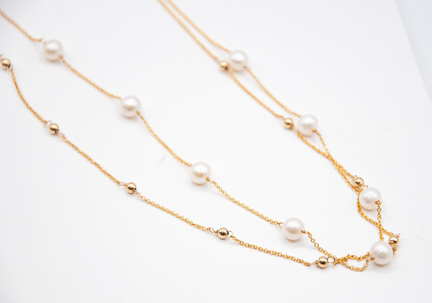 Fine Double Chain Necklace w/ Cultured Freshwater Pearls - 194