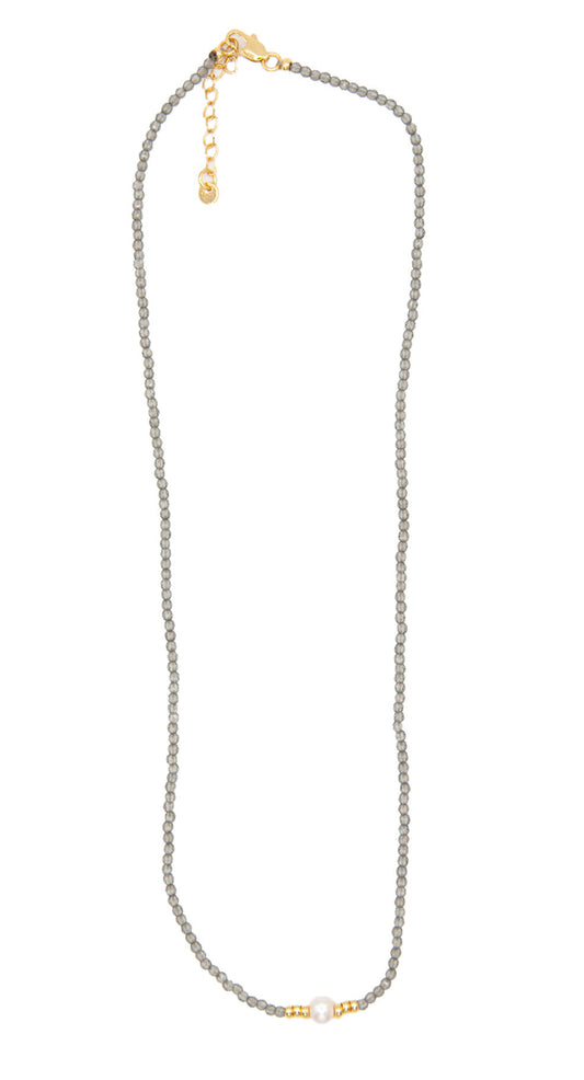 Grey Spinel Necklace with Central Almost Round Pearl - 122