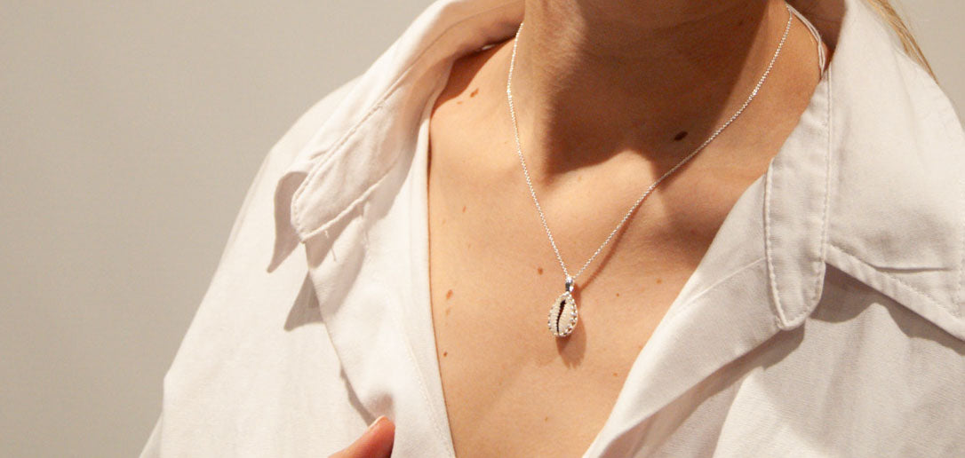 Cowrie Shell Sterling Silver Necklace - 132
