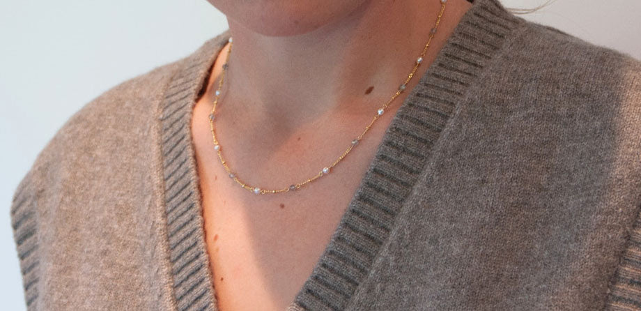 Gemstone Chain Necklace Labradorite & Pearl - 116