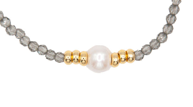 Grey Spinel Necklace with Central Almost Round Pearl - 122