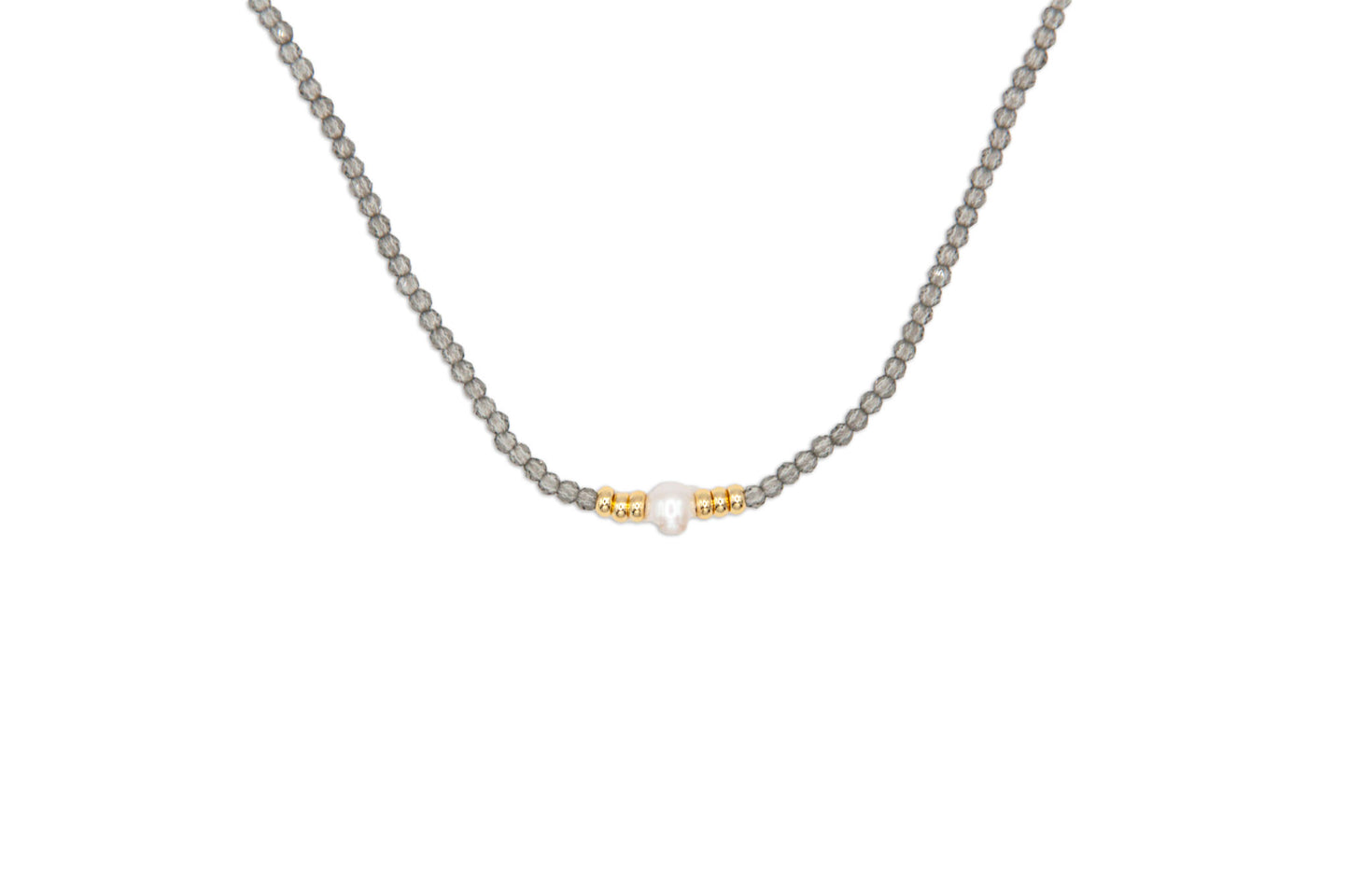 Grey Spinel Necklace with Central Almost Round Pearl - 122