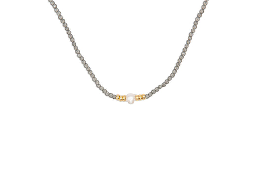 Grey Spinel Necklace with Central Almost Round Pearl - 122