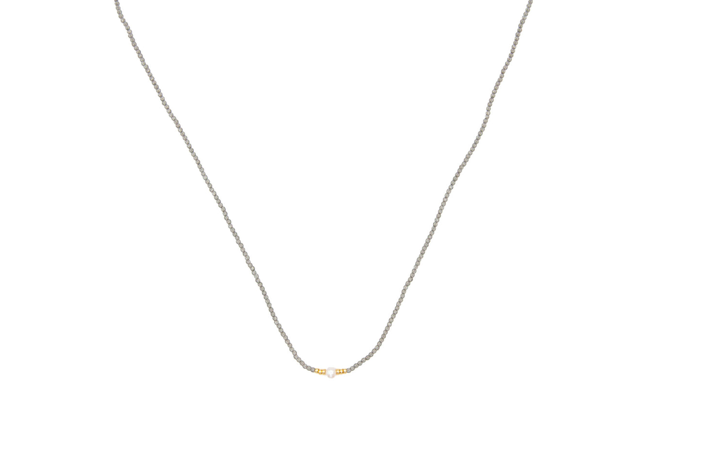 Grey Spinel Necklace with Central Almost Round Pearl - 122