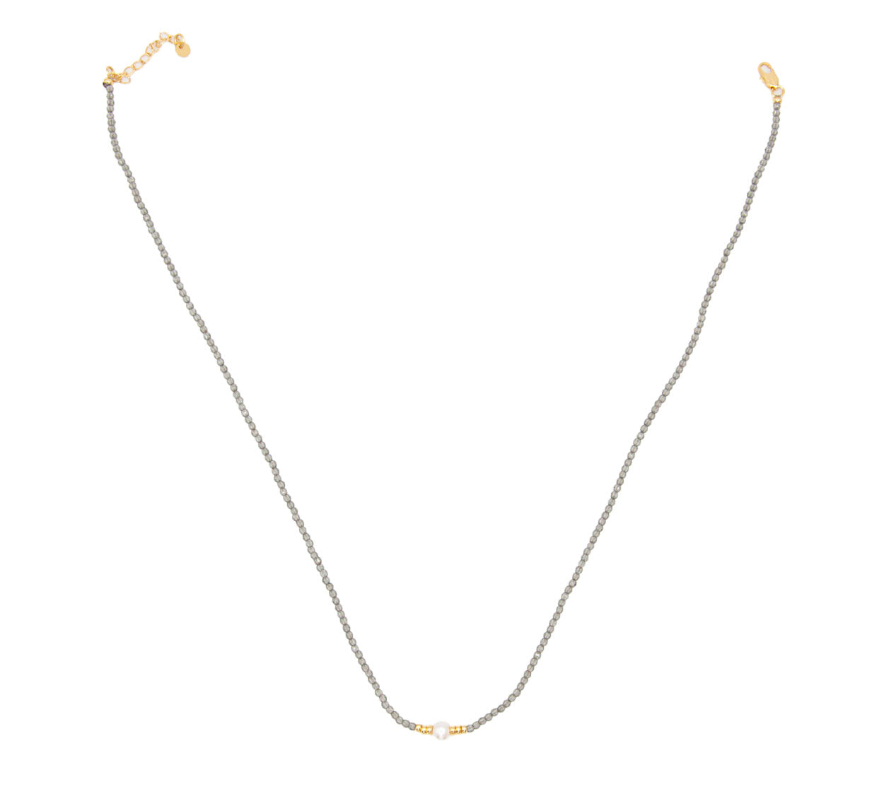 Grey Spinel Necklace with Central Almost Round Pearl - 122