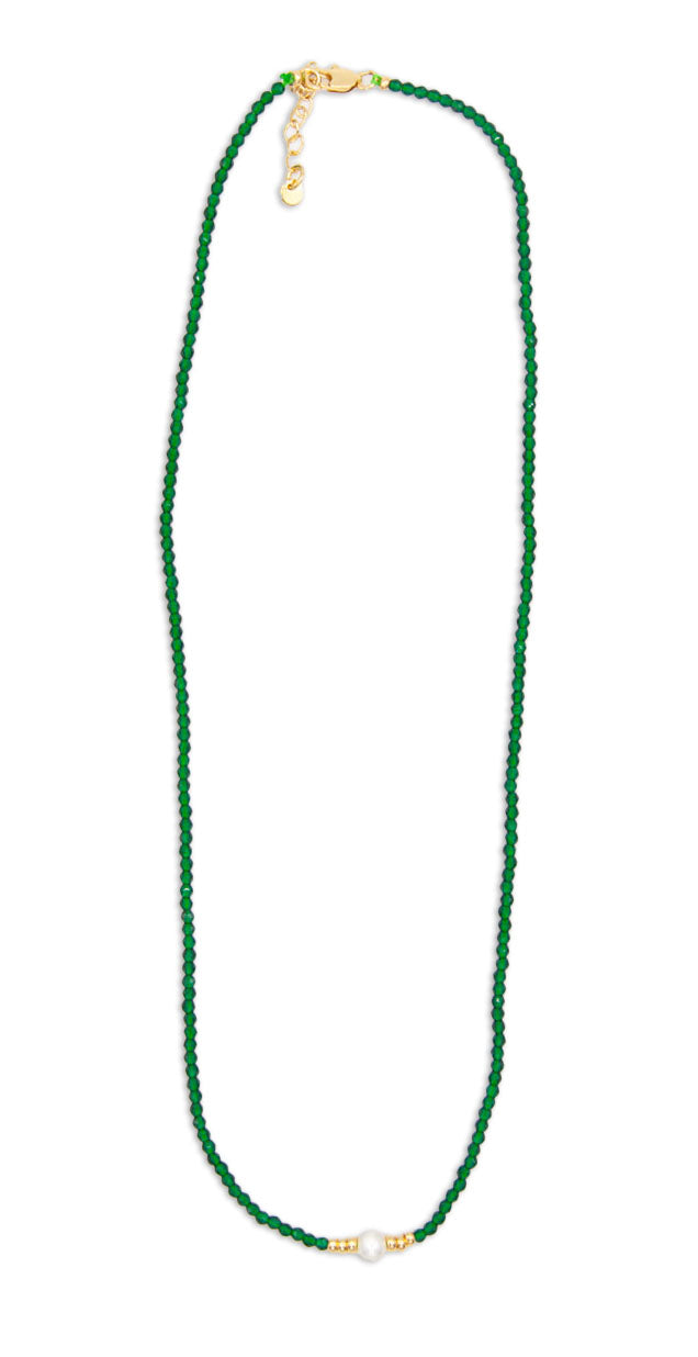 Green Spinel Necklace with Central Almost Round Pearl - 123
