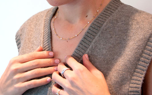 Gemstone Chain Necklace Labradorite & Pearl - 116