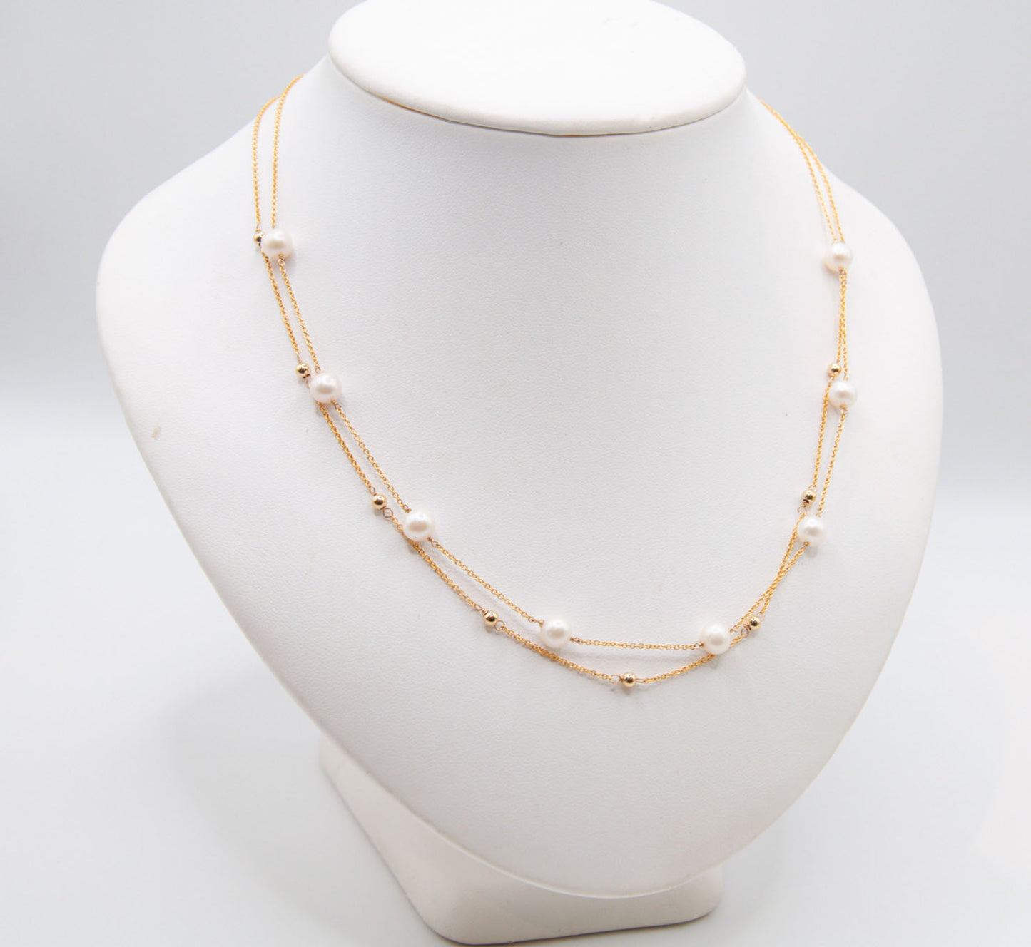 Fine Double Chain Necklace w/ Cultured Freshwater Pearls - 194