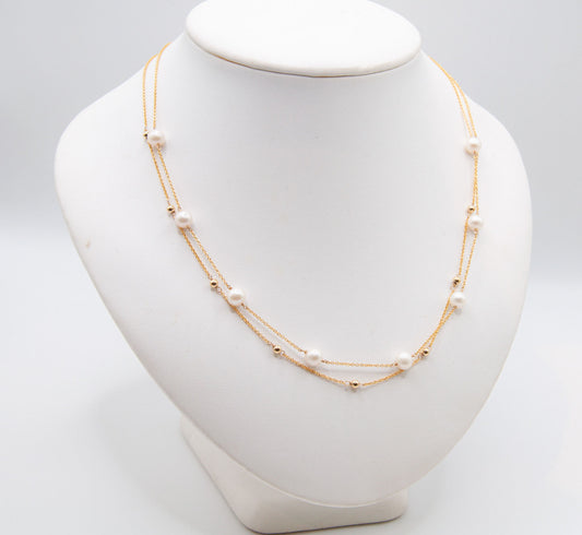 Fine Double Chain Necklace w/ Cultured Freshwater Pearls - 194