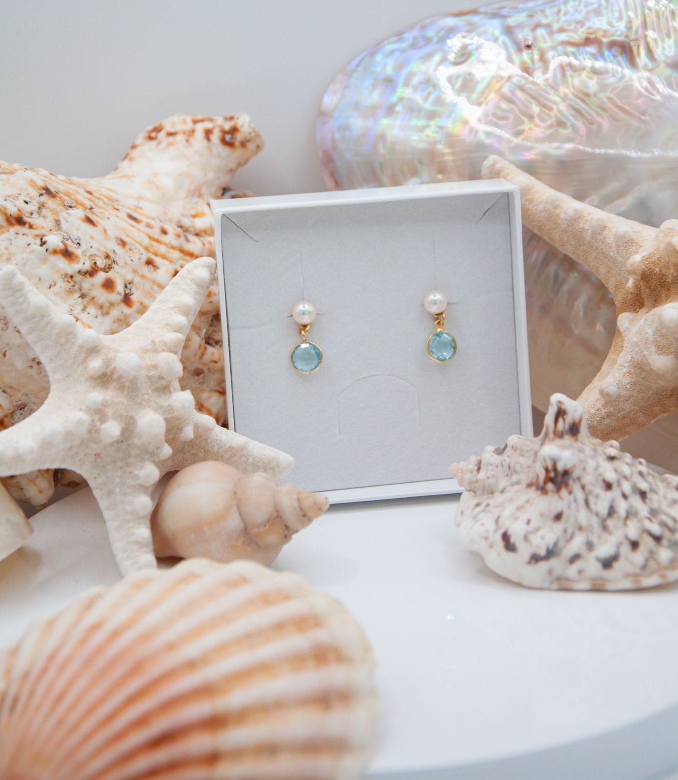 Blue Topaz & White Button Pearl with 18ct Gold Vermeil - 021