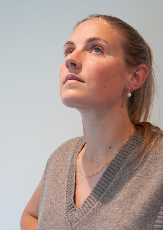 Gold and Gemstone Flower Drop Earrings - 025