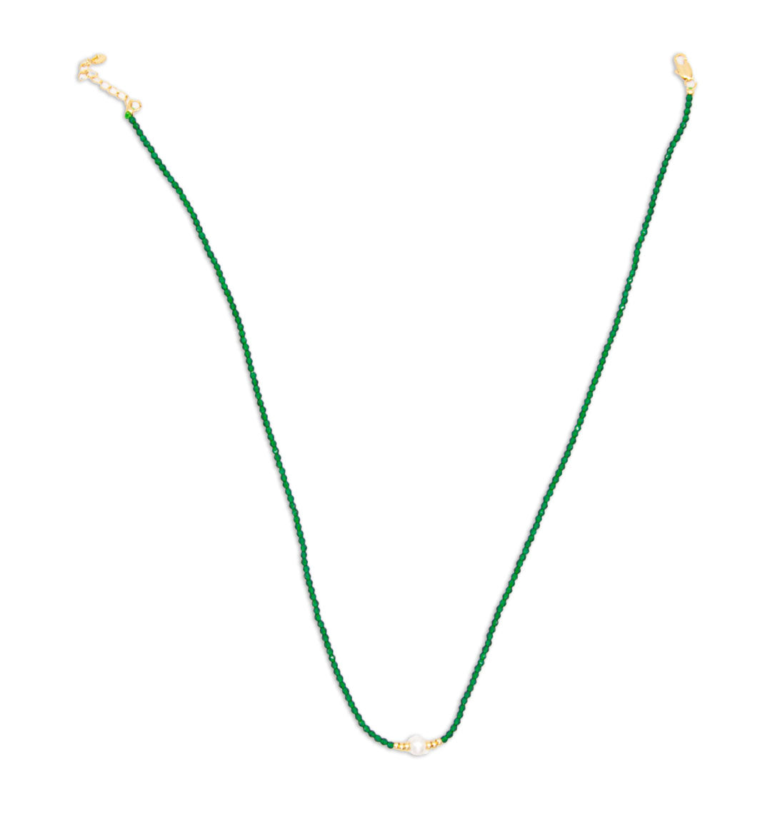 Green Spinel Necklace with Central Almost Round Pearl - 123
