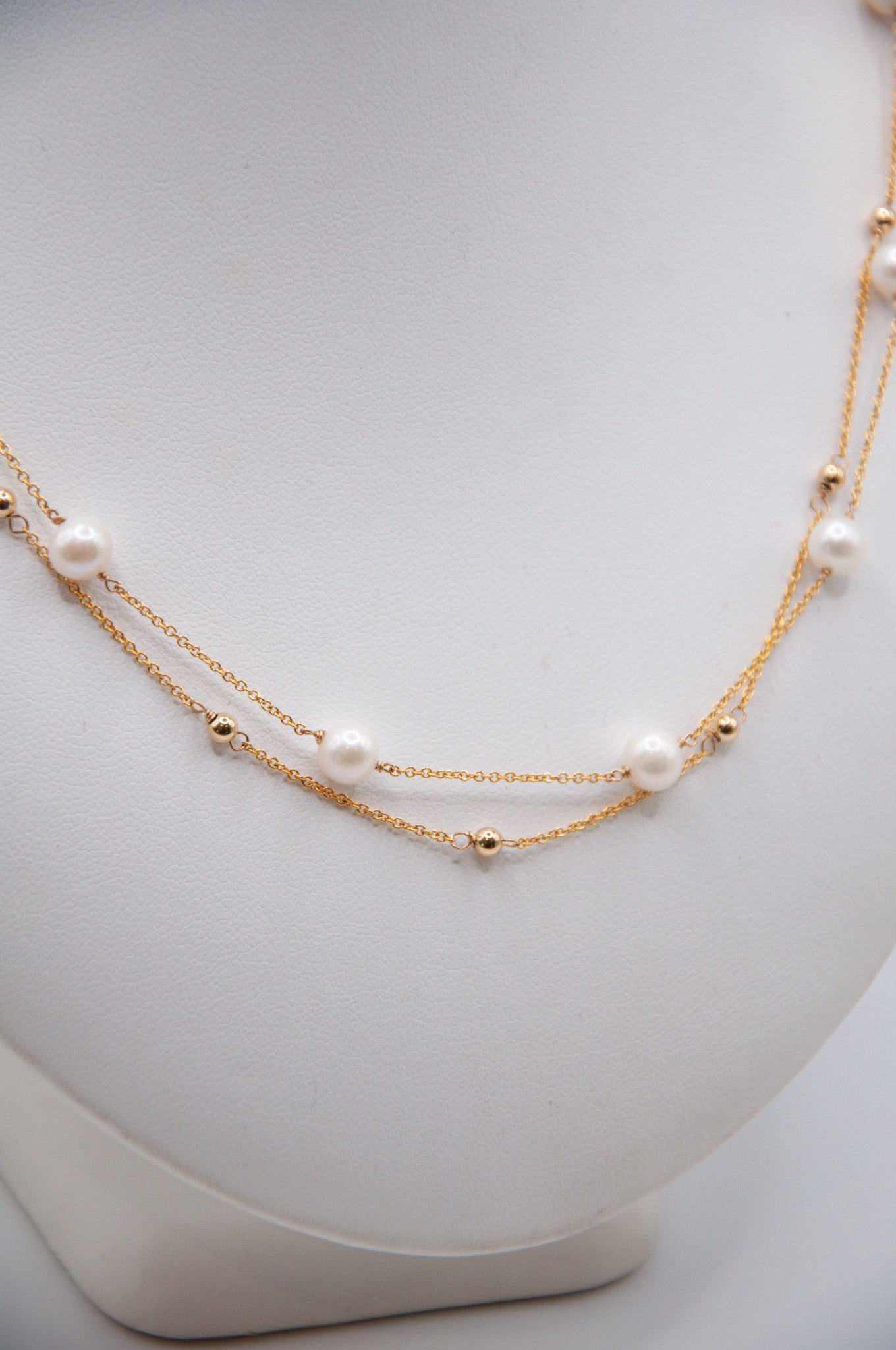 Fine Double Chain Necklace w/ Cultured Freshwater Pearls - 194