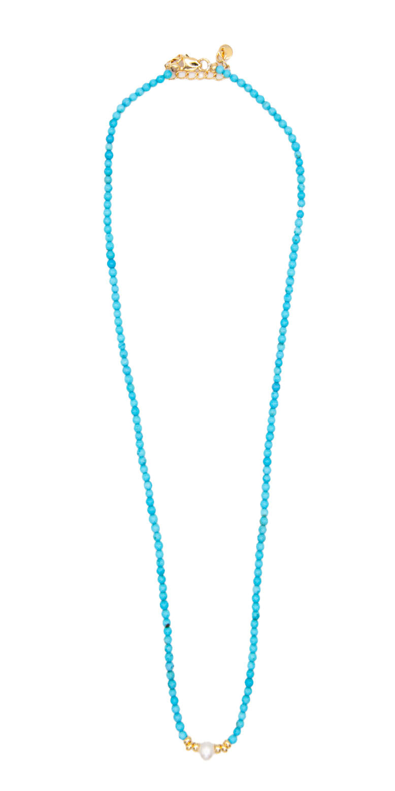 Turquoise Spinel Necklace with Central Almost Round Pearl - 124
