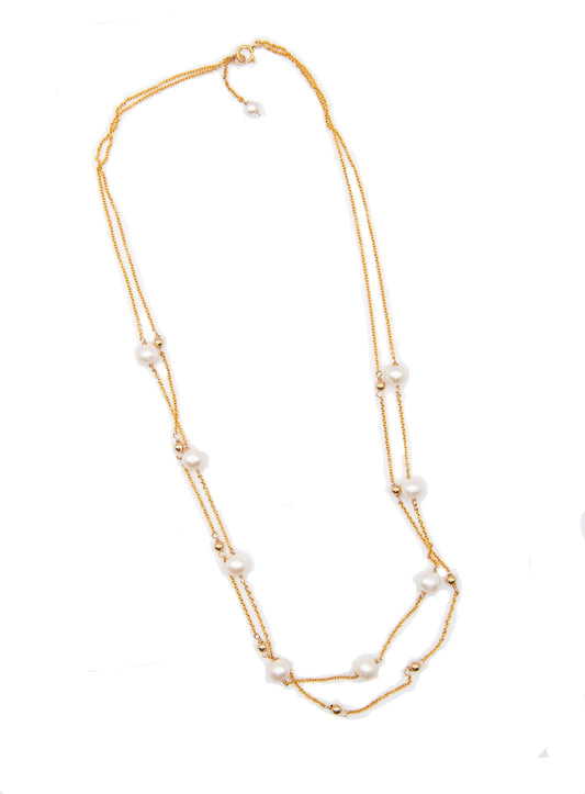Fine Double Chain Necklace w/ Cultured Freshwater Pearls - 194
