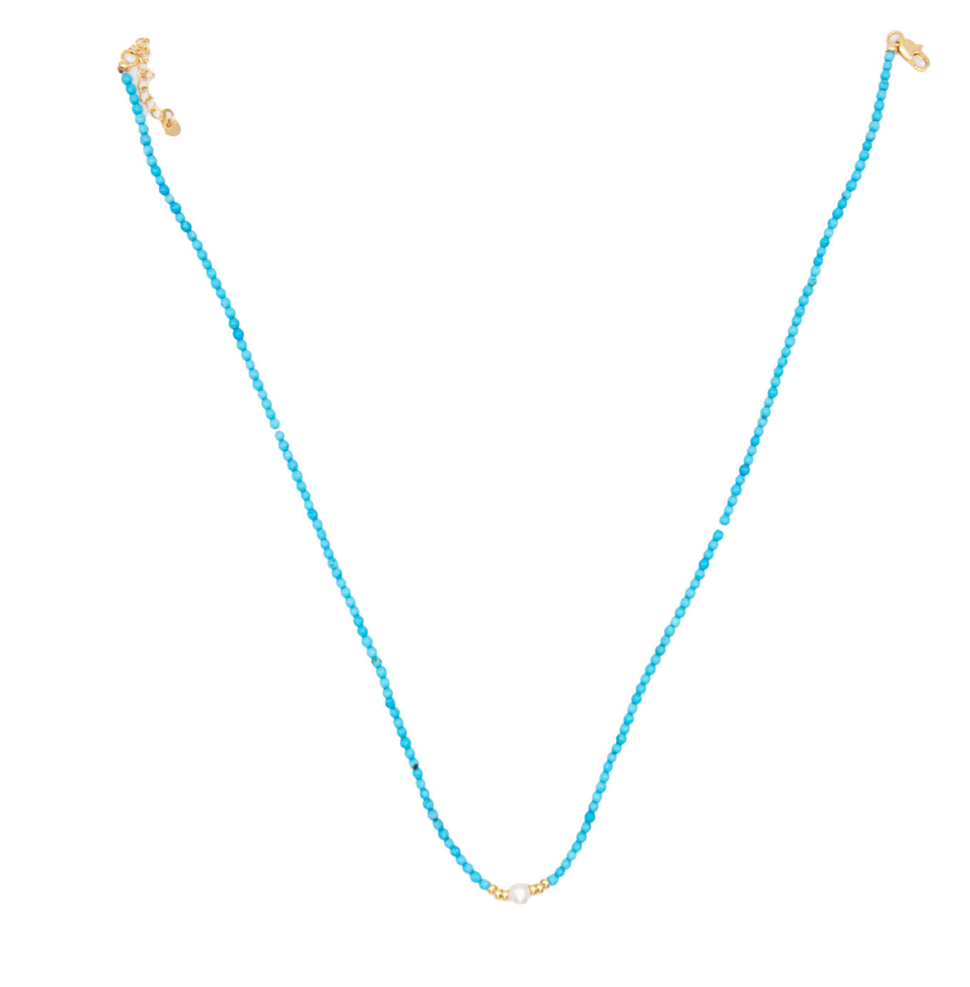 Turquoise Spinel Necklace with Central Almost Round Pearl - 124