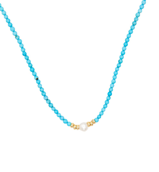 Turquoise Spinel Necklace with Central Almost Round Pearl - 124