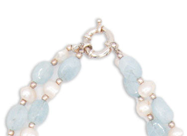 Double Strand Aquamarine & Freshwater Pearl Necklace - 121