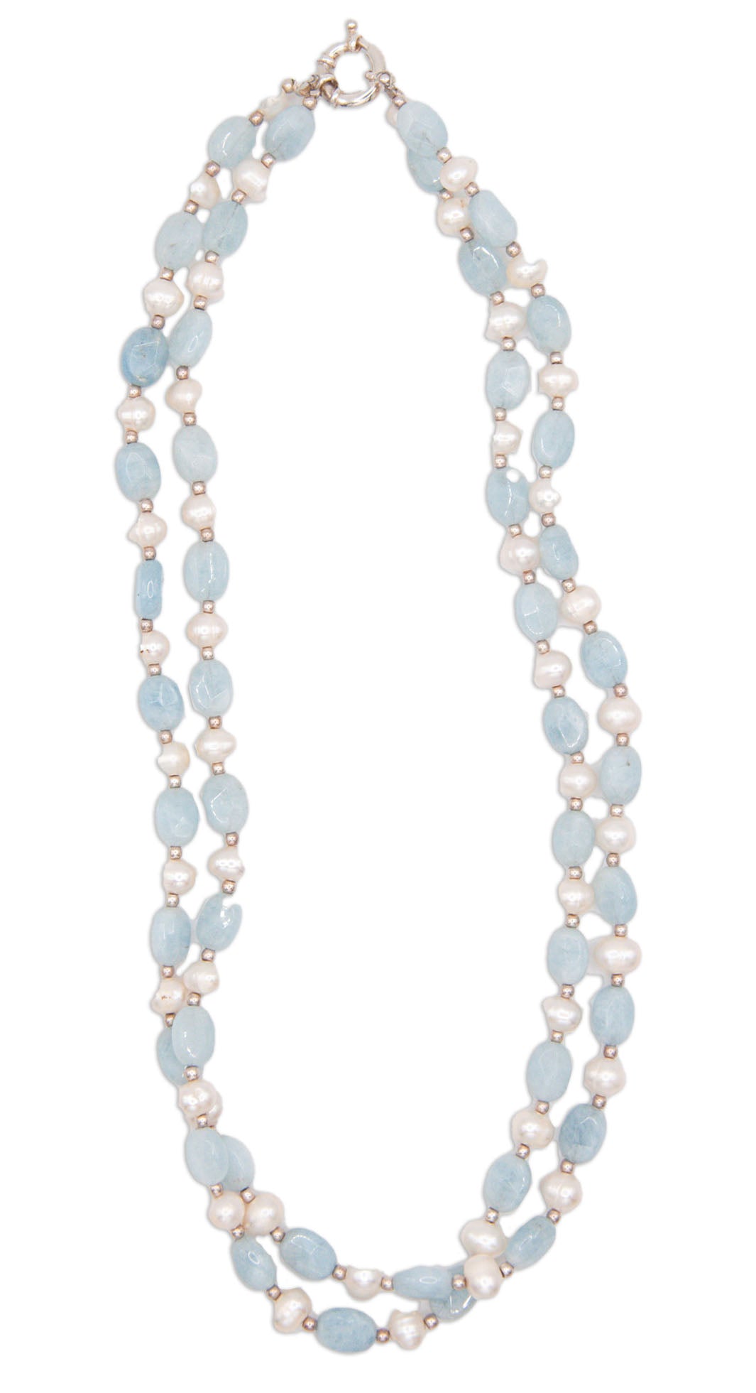 Double Strand Aquamarine & Freshwater Pearl Necklace - 121