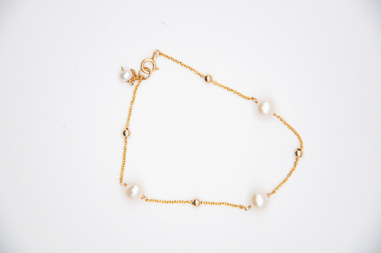 Fine Chain Bracelet w/ Cultured Freshwater Pearls & Gold Beads - 200