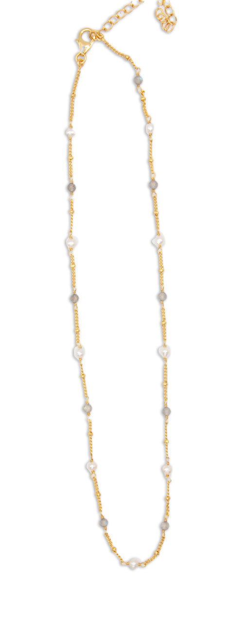 Gemstone Chain Necklace Labradorite & Pearl - 116