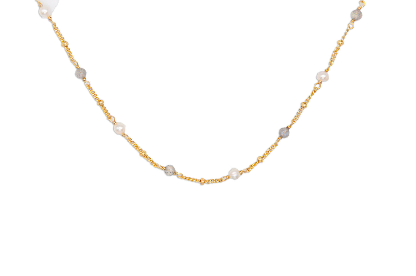 Gemstone Chain Necklace Labradorite & Pearl - 116