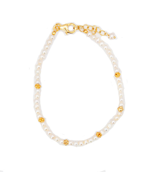 Beaded Semi Precious Bracelet - Pearl - 163