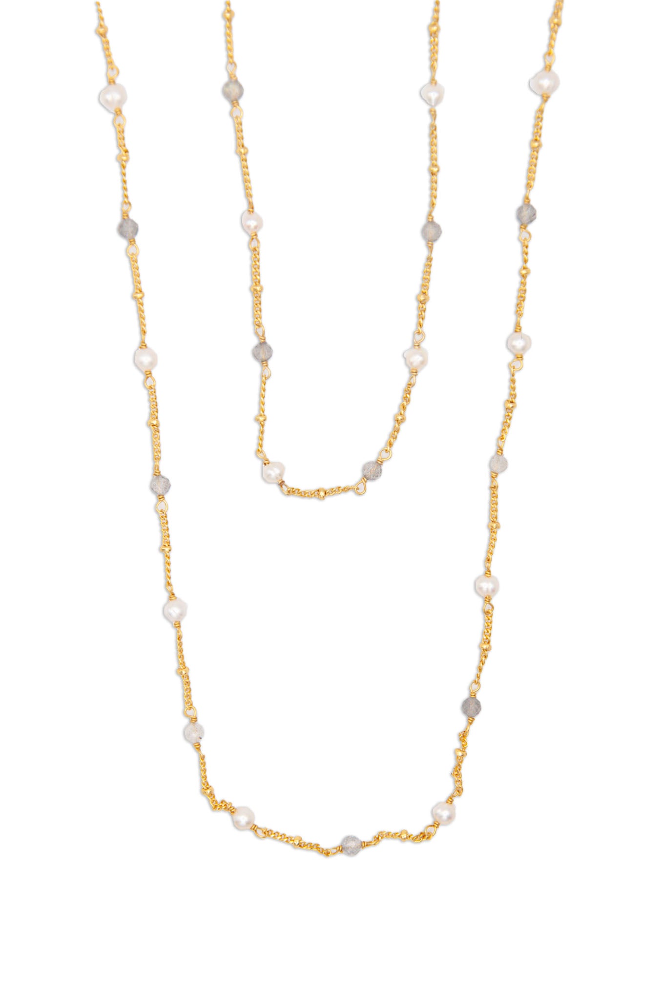 Gemstone Chain Necklace Labradorite & Pearl - 116