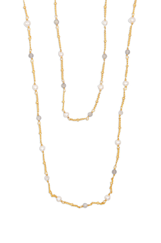 Gemstone Chain Necklace Labradorite & Pearl - 116