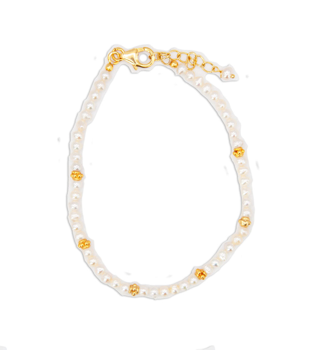 Beaded Semi Precious Bracelet - Pearl - 163