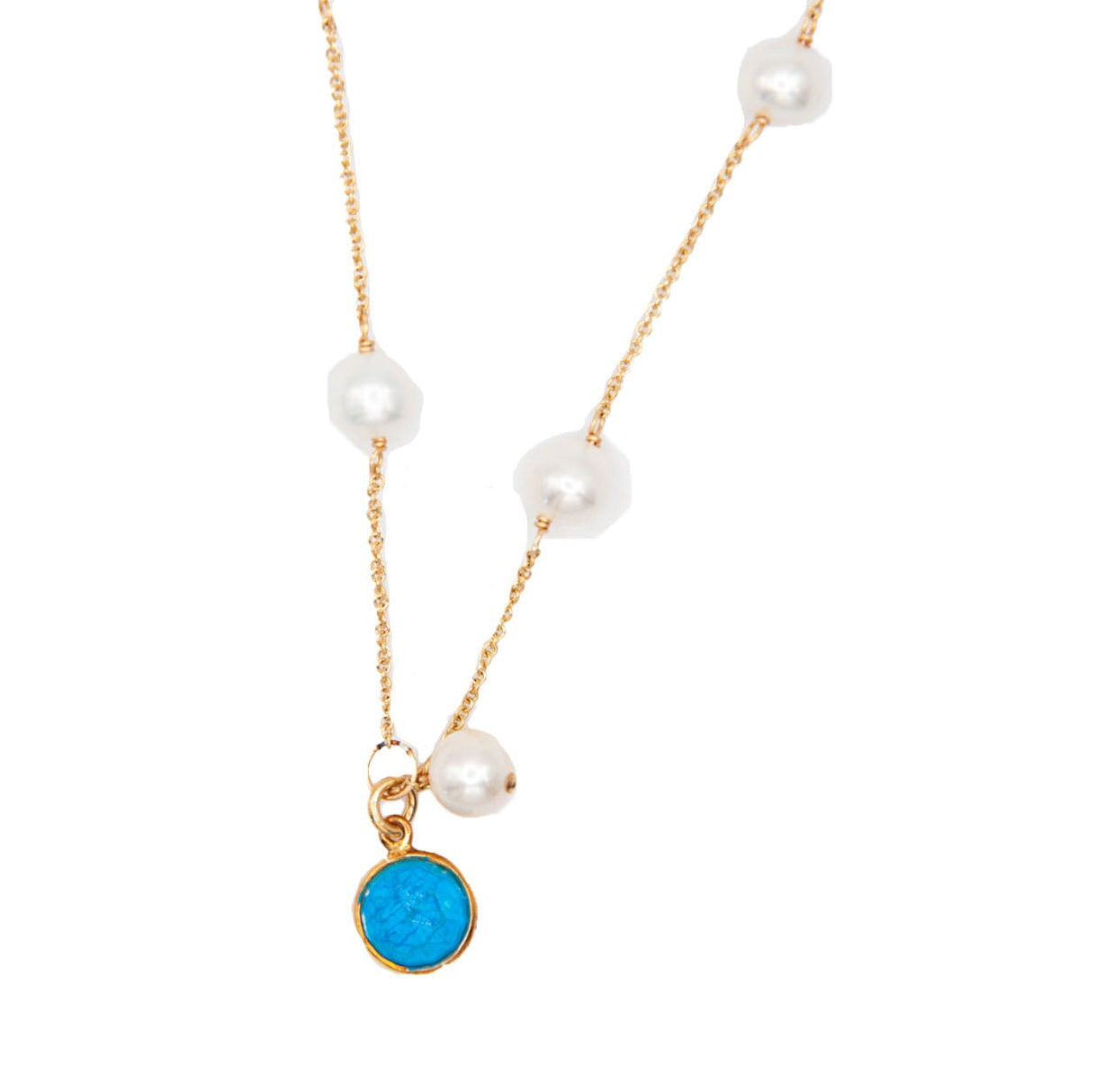 Almost Round Freshwater Pearls with Turquoise Necklace