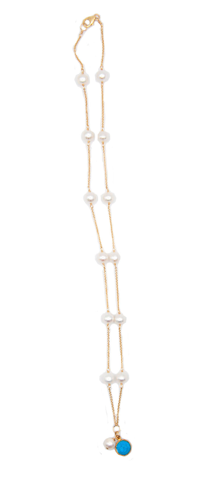 Almost Round Freshwater Pearls with Turquoise Necklace