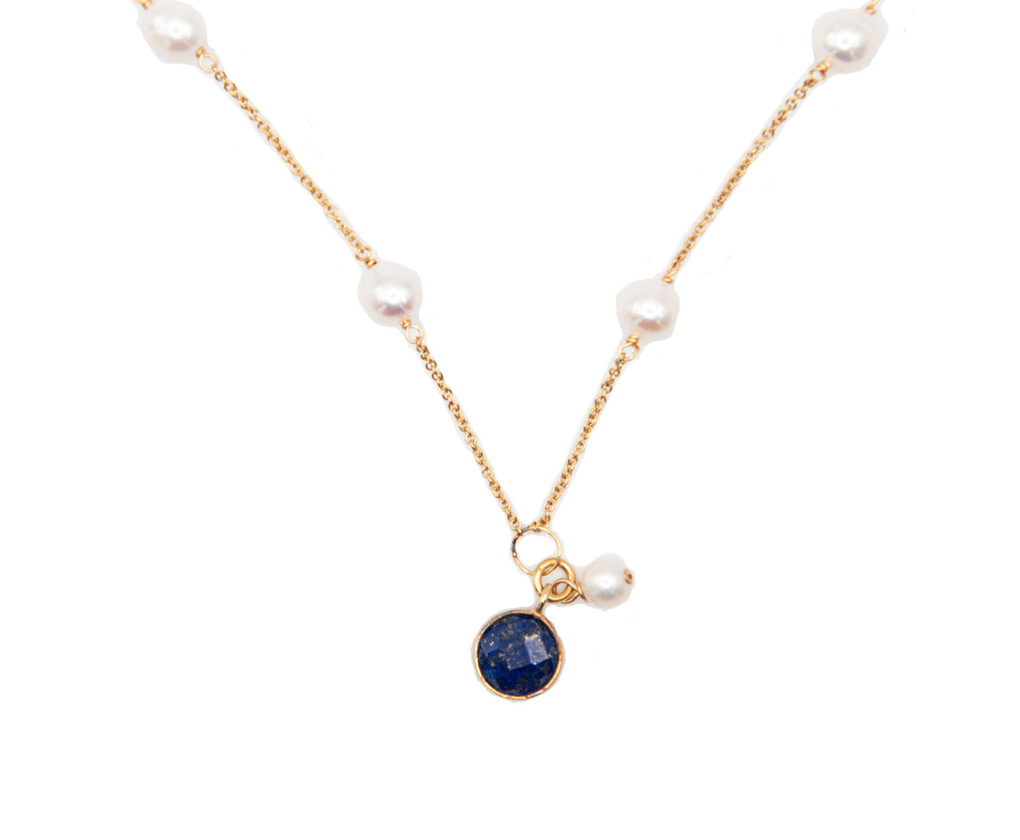 Almost Round Freshwater Pearls with Lapis